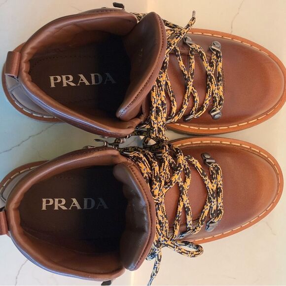 NWOT PRADA Leather Laced Booties Brown Women’s Size 36.5 - Picture 11 of 15